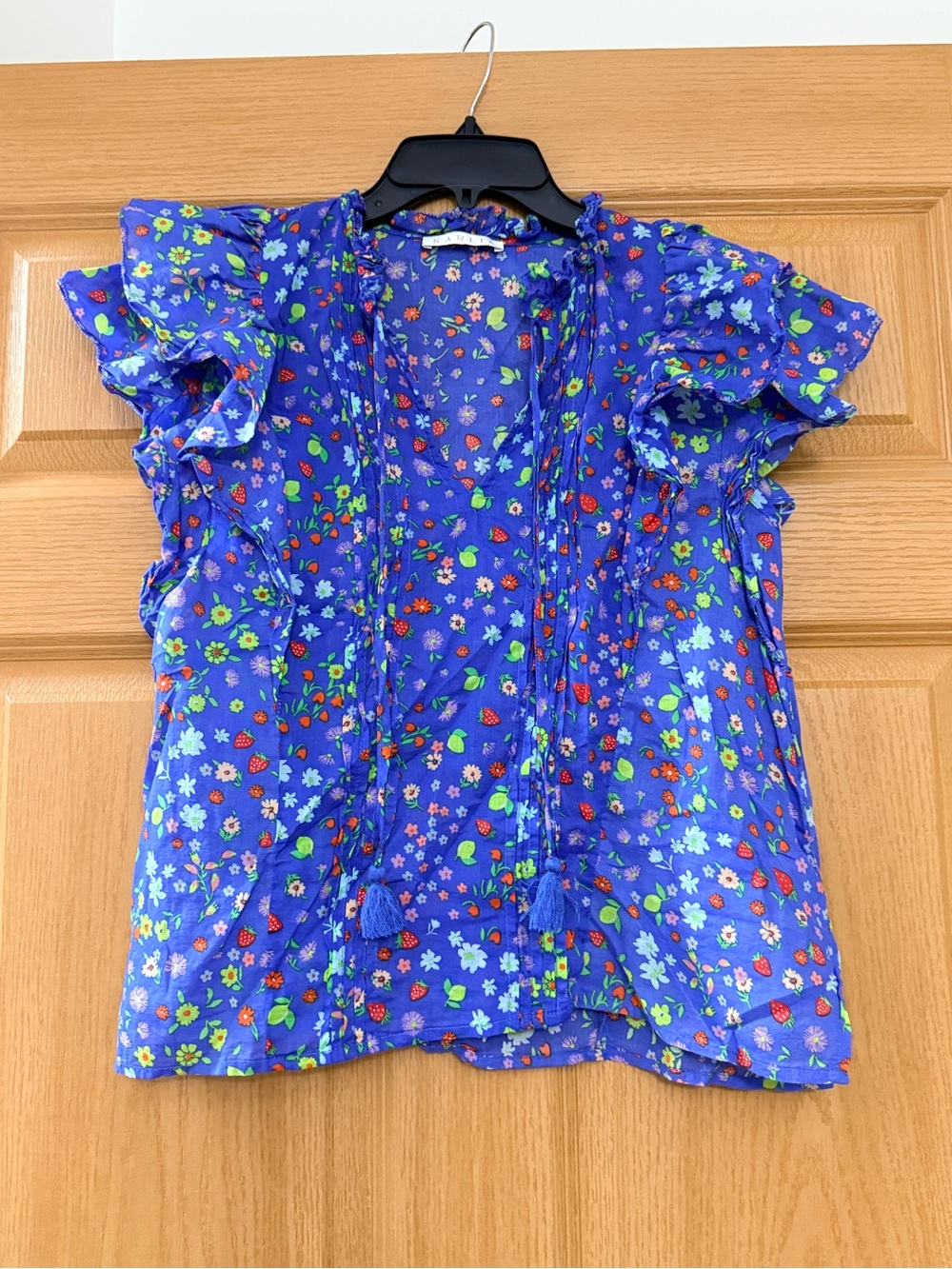 Karlie Blue Floral Tassel Ruffle Blouse